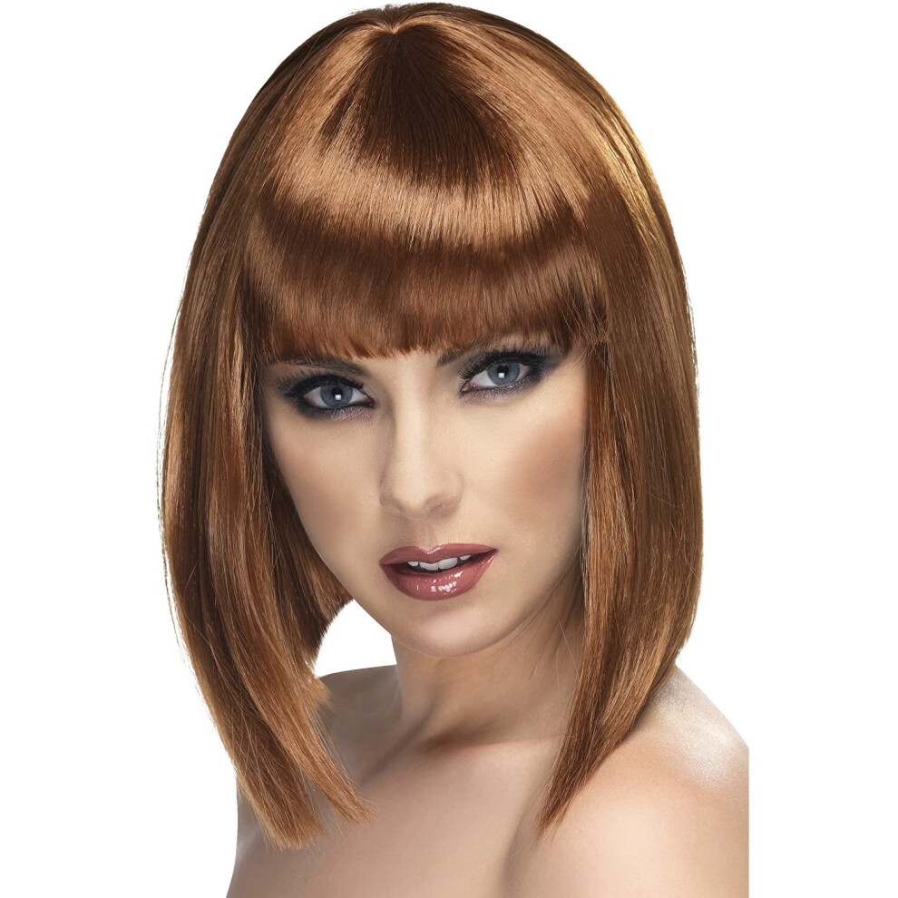 Smiffy's Glam Blunt Wig With Fringe - Brown