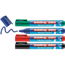 edding 380 Flipchart Marker - Set Of 4 - Multi-Coloured - Round Nib 1.5-3 mm - Marker For Writing, Drawing And Marking On Flipchart Paper - Does Not