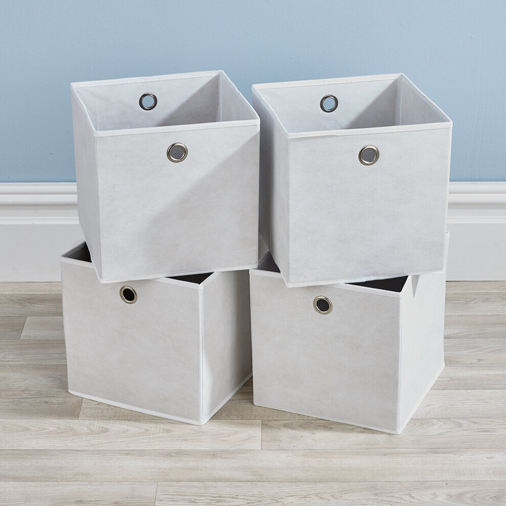 Off White Foldable Canvas Storage Folding Box Fabric Cube Cloth Bag 4 Piece Set
