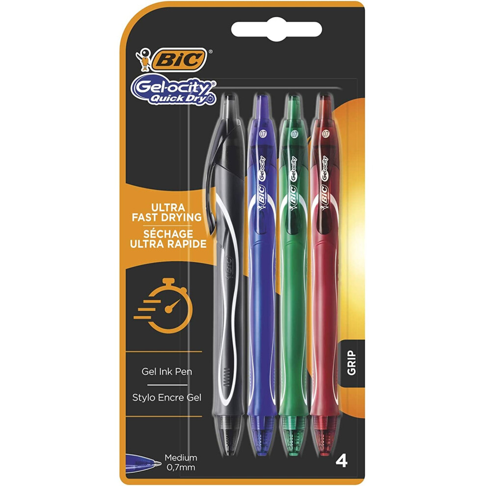 Bic Gel-ocity Quick Dry Gel Ink Pens - Assorted Colours, Pack of 4