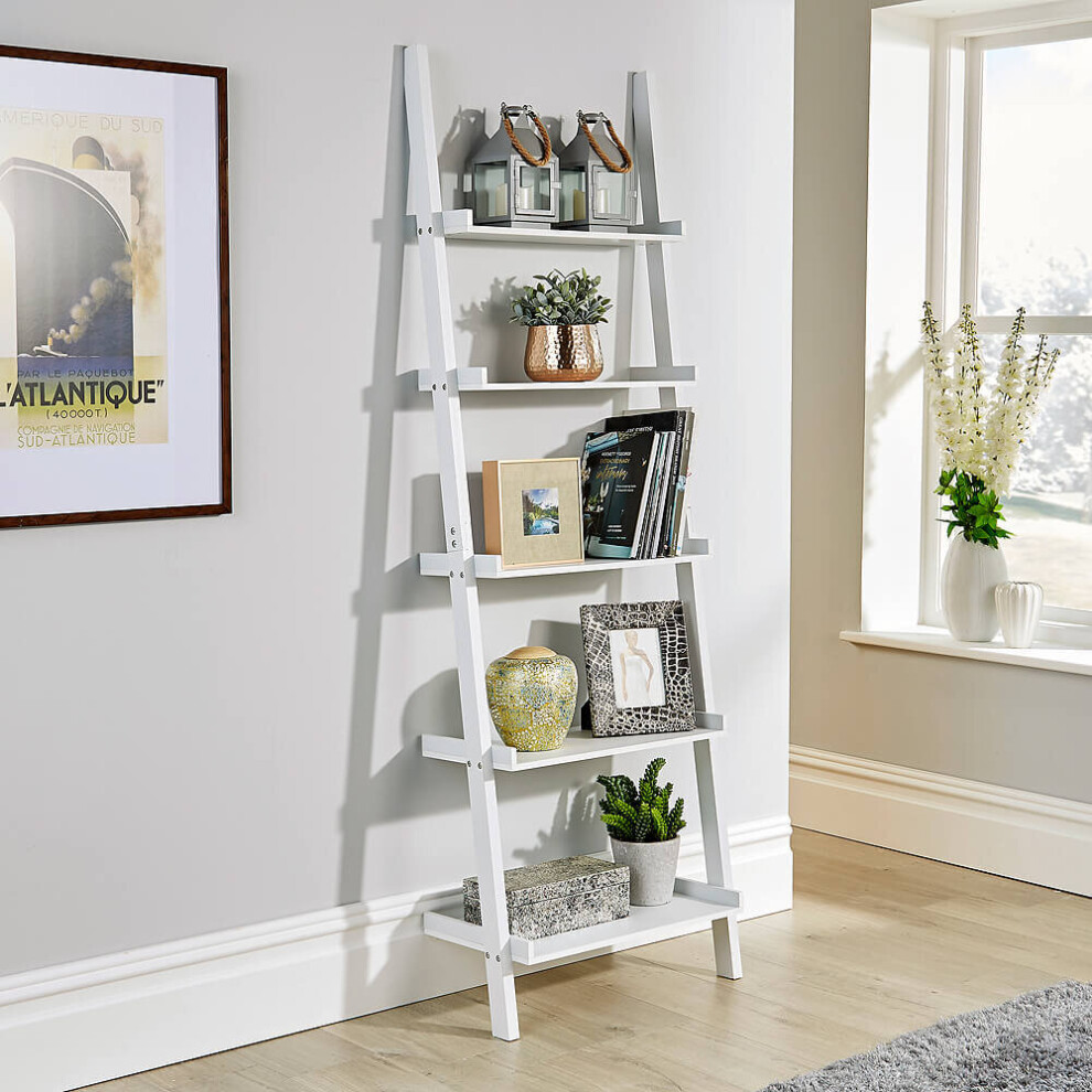White Ladder Shelving Unit 5 Tier Display Stand Book Shelf Wall Rack Storage