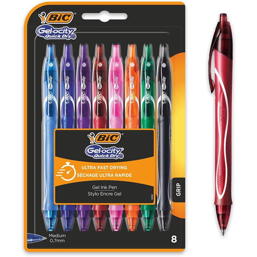 Bic Gel-ocity Quick Dry Ballpoint Pens - Assorted Colours, Pack of 8