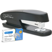 Rapesco 1482 Germ-Savvy Antibacterial, ECO Sting Ray Half Strip Stapler & 1000 x 24/6 mm Staples, Black