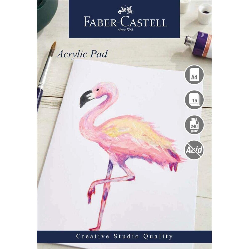 Faber-Castell Creative Studio A4 Gummed Acrylic Paper Pad - 240gsm - 15 Sheets, WD862614