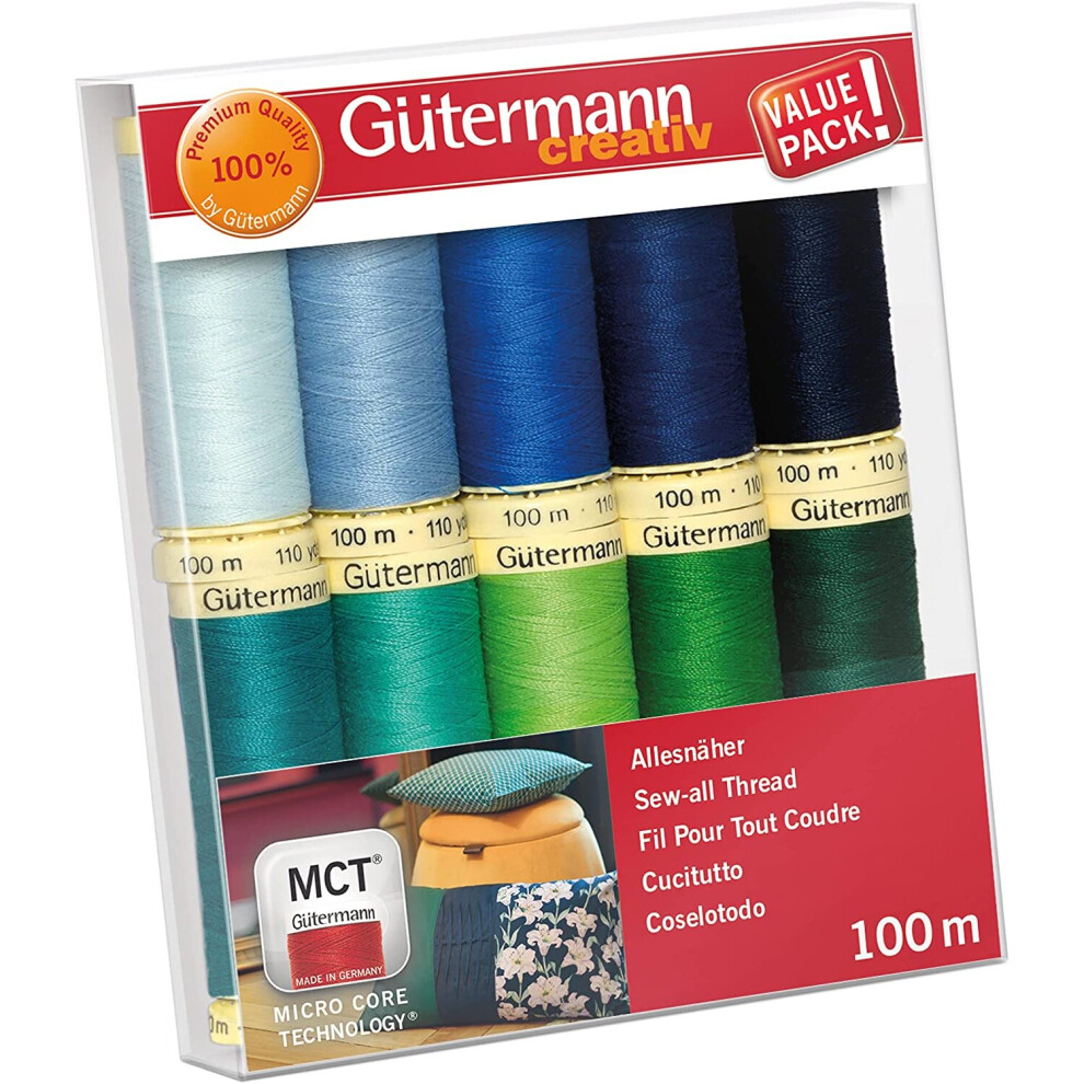 Gutermann Sew All Thread Set Blues/Greens 100m x 10 reels, One Size