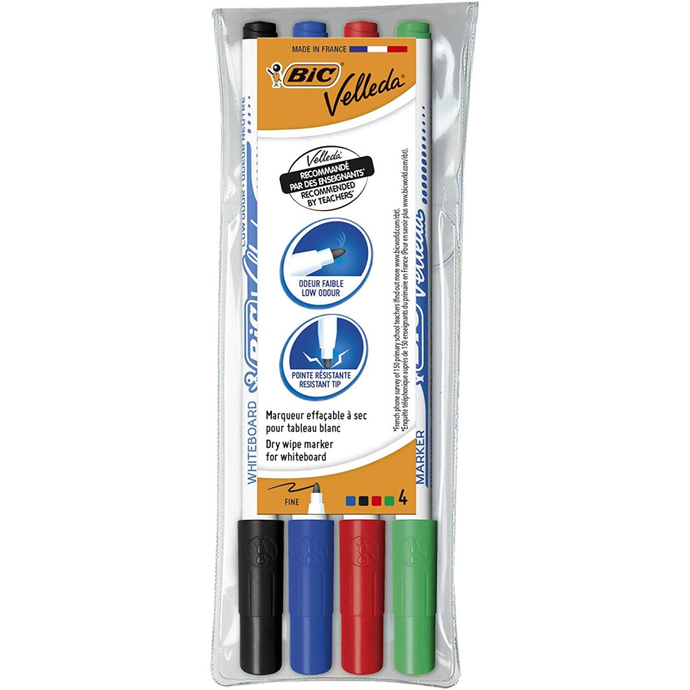 Bic Velleda 1721 Whiteboard Markers - Assorted Colours, Pack Of 4, Dry Erase Pens For School Or Office