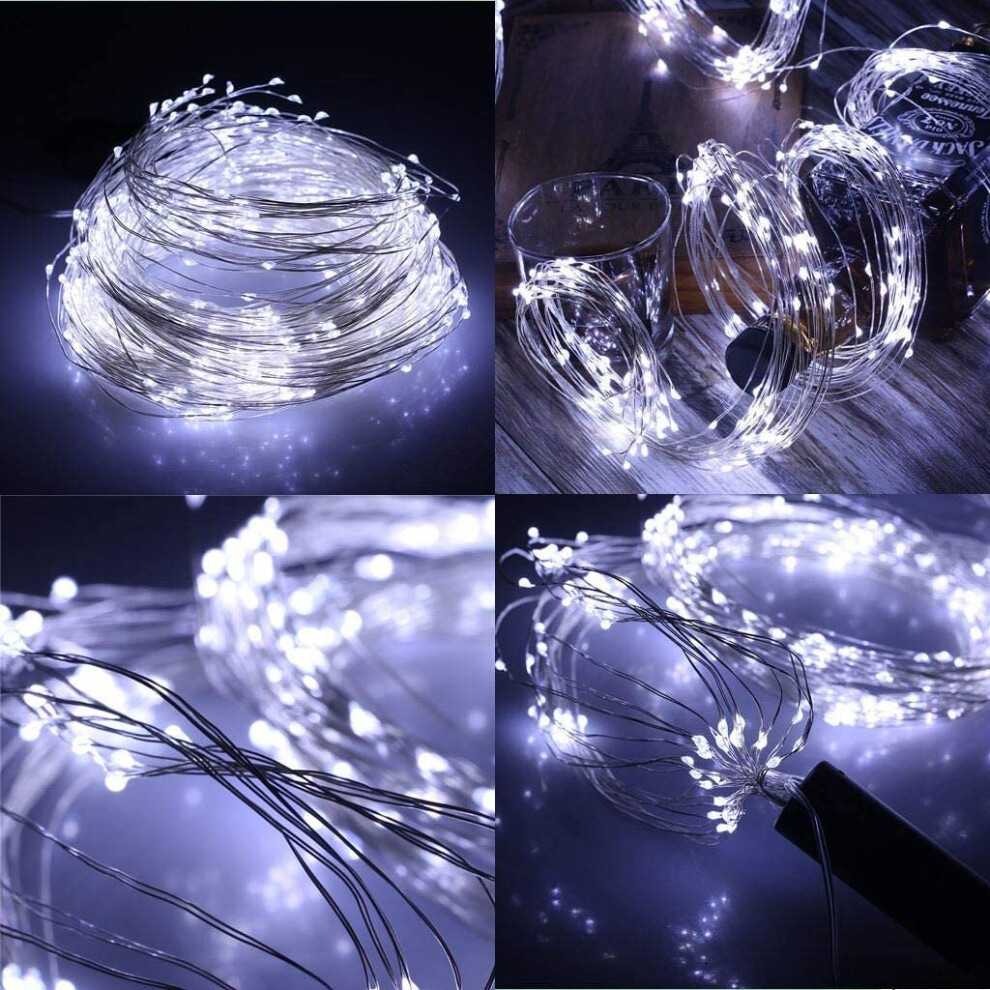 SHATCHI Warm LED Micro Rice Silver Copper Wire Indoor Battery Operated Firefly String Fairy Lights Wedding Party Christmas Home Bedroom Decor, Cool