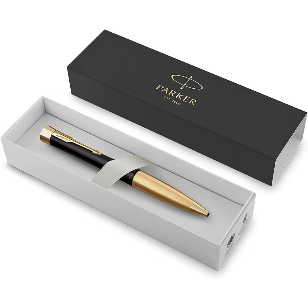 PARKER Urban Twist Ballpoint Pen | Muted Black with Gold Trim | Medium Point Blue Ink Refill | Gift Box