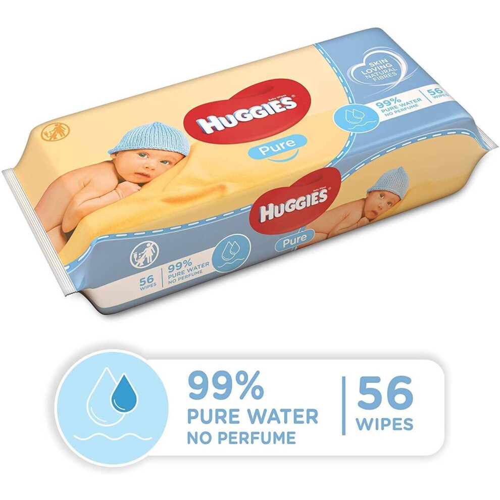 Huggies Pure Baby Wipes 56 per Pack - Pack of 6