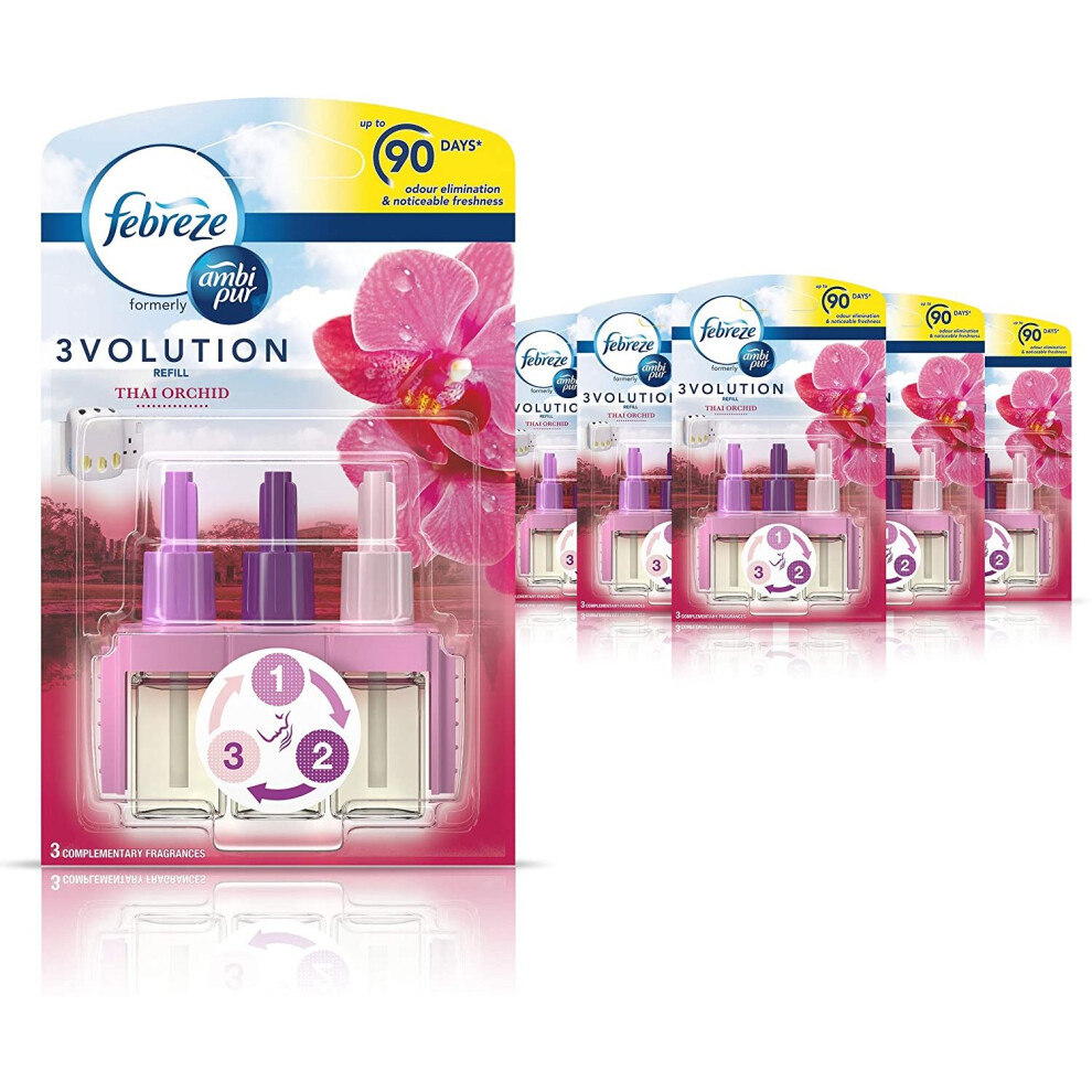 Febreze Ambi Pur 3Volution Air Freshener Plug-In Diffuser Refill, Odour Eliminator, Thai Orchid, 120 ml (20 x 6)