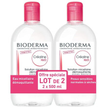 Bioderma Crealine H2O Micellar Cleansing Water 2 x 500 ml - Gentle, Unscented Cleanser for Sensitive Skin & Eyes