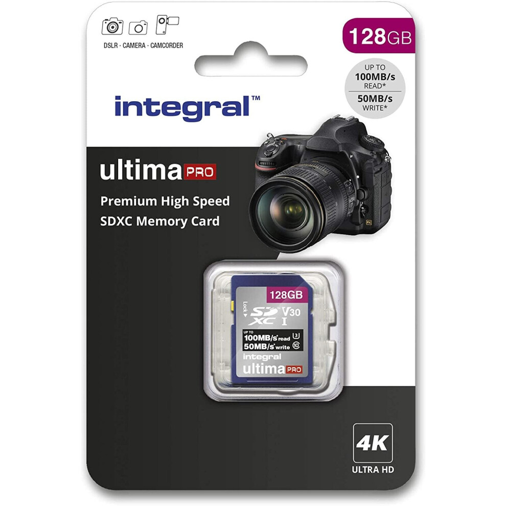 Integral 128Gb Sd Card 4K Ultra-Hd Video Premium High Speed Memory Card Sdxc Up To 100Mb/S Sdxc V30 Uhs-I U3 Class 10 Sd Memory Card 5055288441293