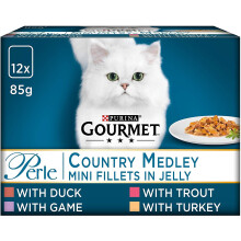 Purina Gourmet Perle Wet Cat Food Country Medley Mini Fillets in Jelly, 12 x 85g (Pack of 4)