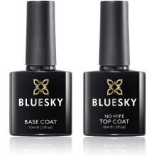 Bluesky Gel Nail Polishes, No Wipe Top Coat and Base Coat, Soak Off LED UV Gel Nail Polish Set, Long Lasting, Shiny, High Gloss Finish, Clear, 2 x