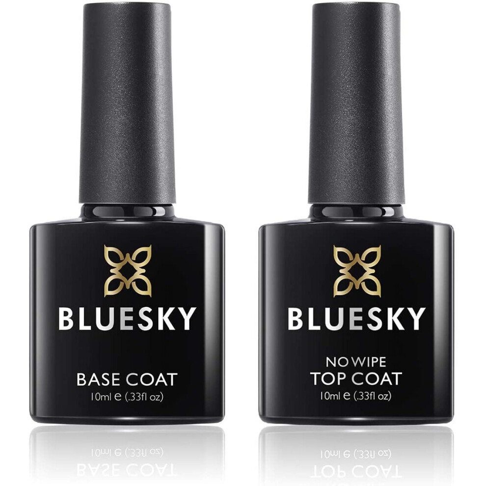 Bluesky Gel Nail Polishes, No Wipe Top Coat And Base Coat, Soak Off Led Uv Gel Nail Polish Set, Long Lasting, Shiny, High Gloss Finish, Clear, 2 X