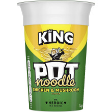 Pot Noodle Chicken and Mushroom Flavour, King Pot Size, Quick Filling Food, Instant Pot, Suitable for Vegeterians, Large Pack Ideal for Teens,
