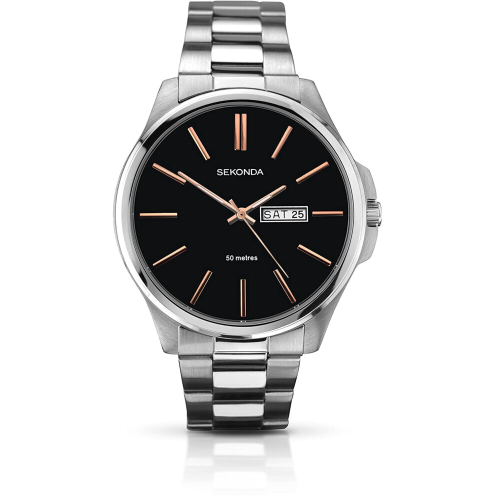 Sekonda Men's Quartz Watch with Black Dial Analogue Display and Silver Stainless Steel Bracelet 1097.27