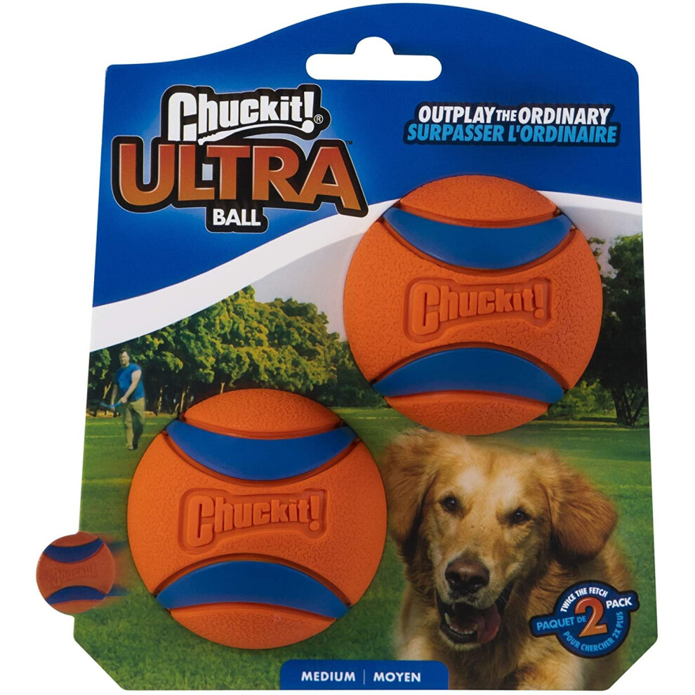 Chuckit! Ultra Ball, Durable High Bounce Rubber Dog Ball, Launcher Compatible, 2 Pack, Medium