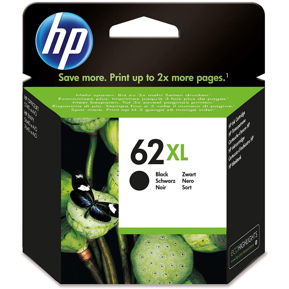 HP C2P05AE 62XL High Yield Original Ink Cartridge, Black, Single Pack