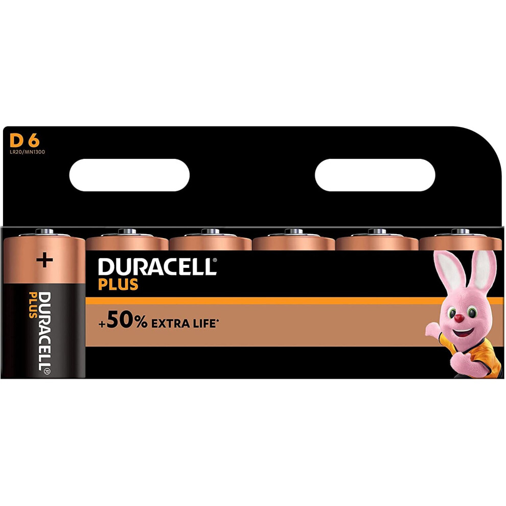 Duracell Plus D Alkaline Batteries [Pack of 6], 1,5 Volts LR20 MN1300