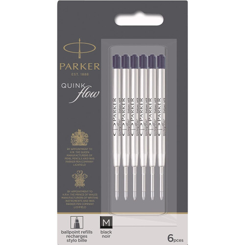 Parker PARKER QUINKflow Ballpoint Pen Ink Refills, Medium Tip, Black, 6 Count Value Pack