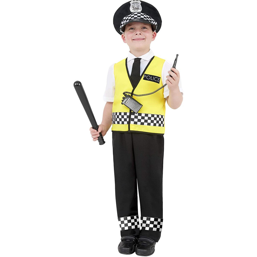 Smiffys Police Costume, Black, with Top, Trousers, Hat & Radio Set, Small