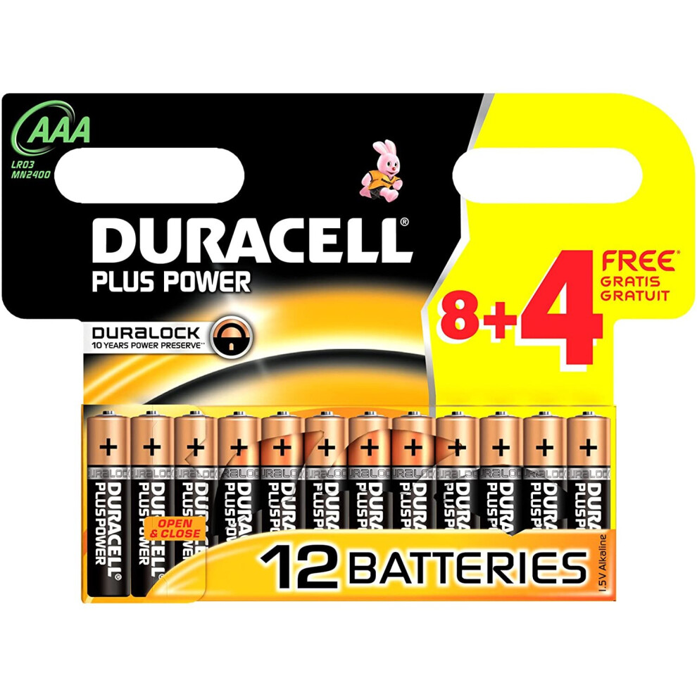 Duracell Plus Power DUR018938 AAA Batteries Pack of 8 + 4 Free - 24 Batteries ( 2x Pack of 12 )