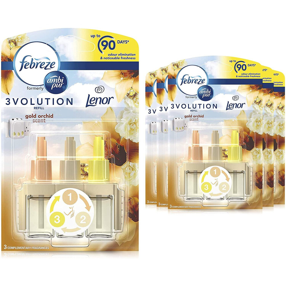 Febreze Ambi Pur 3Volution Air Freshener Plug-In Diffuser Refill, 120 ml (20 ml x 6), Odour Eliminator, Gold Orchid