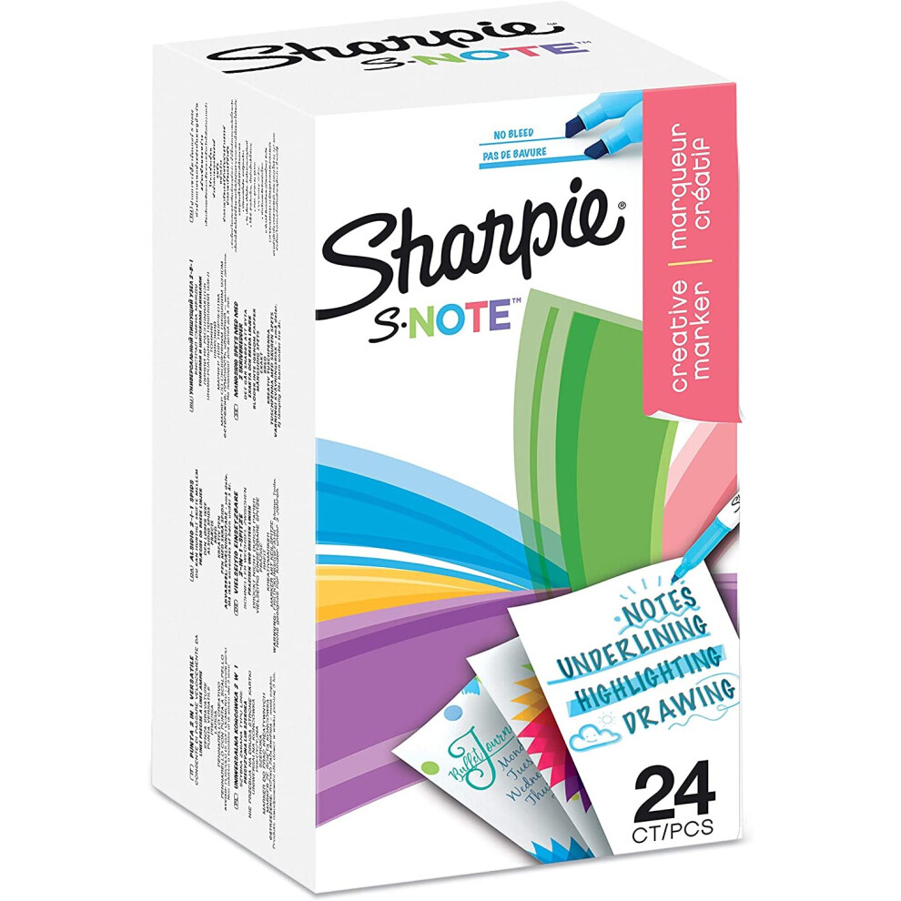 Sharpie S-Note Creative Colouring Marker Pens | Highlight, Write, Draw & More | Assorted Colours | Chisel Tip | 24 Count