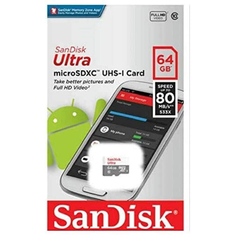 SanDisk 64 GB SDSQUNS-064G-GN3MA Class 10 Ultra Android MicroSDXC Memory Card and SD Adapter
