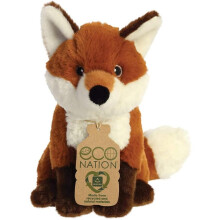 AURORA 35009 Eco Nation Fox Soft Toy - 9in, Brown & White / Red & White, Recycled Plastics, Embroidered Eyes, Suitable from Birth - Plush Soft Toy