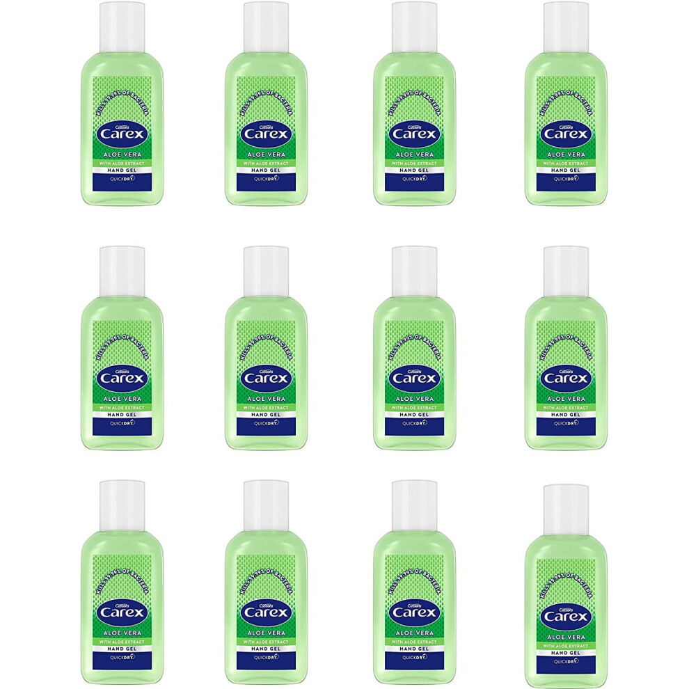 CAREX Aloe Vera Anti Bacterial Hand Sanitiser Gel Pack of 12, with Anti Viral Action Hand Gel and 70 Percent Alcohol that Cleans, Cares and Protects,