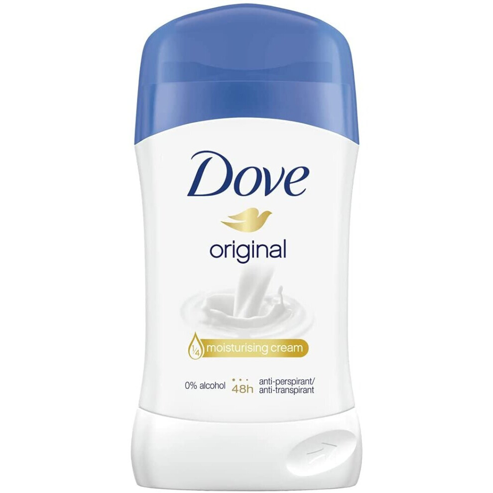 Dove Deodorant Stick for Underarm Moisture and Body Odour Original 48 Hour Protection Pack of 6 x 40 ml