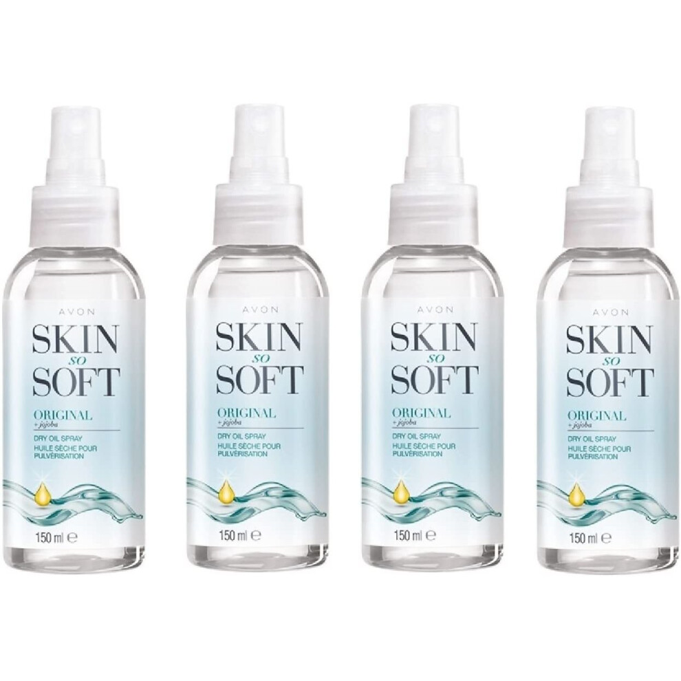 4 x 150ml Bottles of Avon Skin So Soft Original Dry Oil Body Spray with Jojoba & Citronellol - The Alternative To Insect Repellent