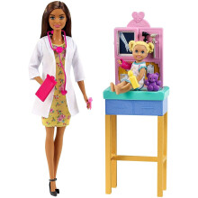 Barbie Loopbaanpop & Speelset, Kinderarts Thema met Brunette Pop, 1 Patiëntpop, Meubels & Accessoires