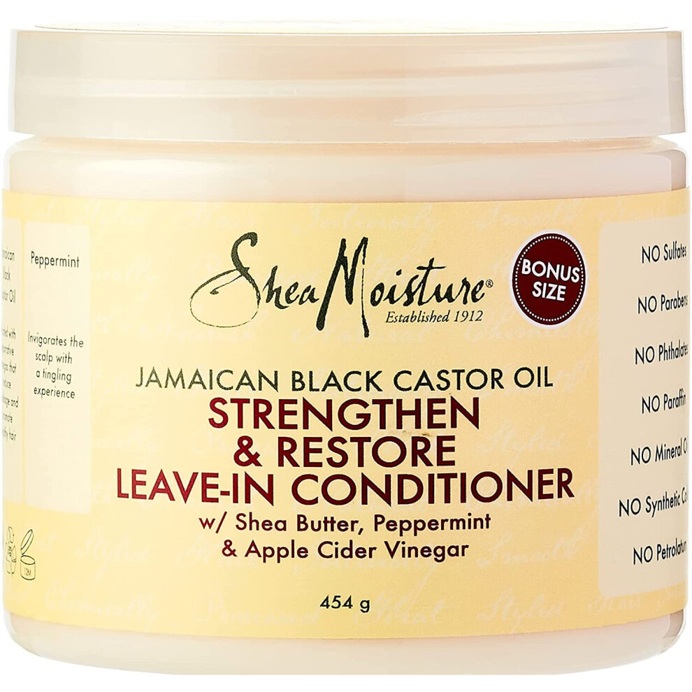 Shea Moisture Jamaican Black Castor Oil Strengthen & Restore Leave-In Conditioner, with Shea Butter, Peppermint & Apple Cider Vinegar 431 ml