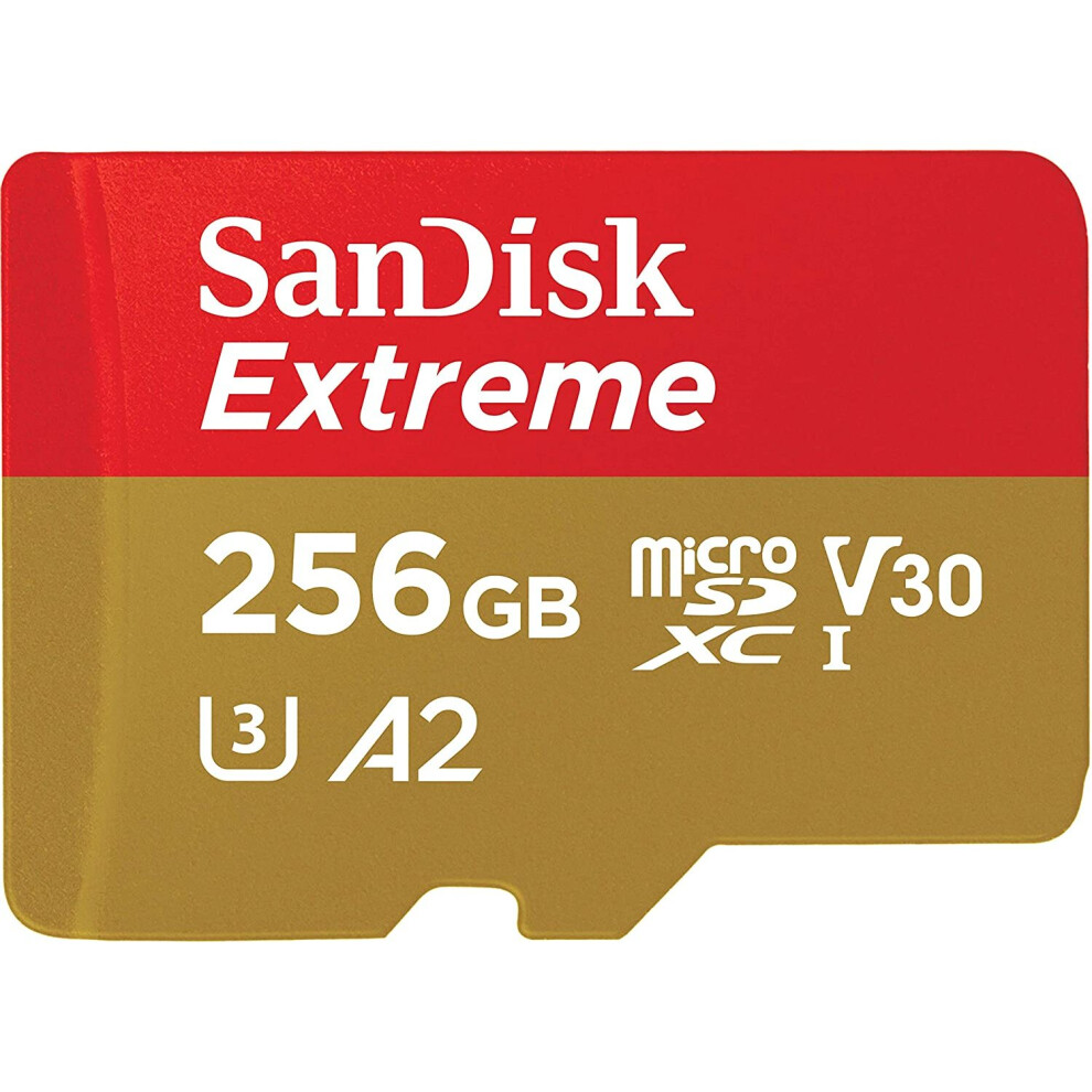 SanDisk Extreme 256 GB microSDXC Memory Card + SD Adapter with A2 App Performance + Rescue Pro Deluxe, Up to 160 MB/s, Class 10, UHS-I, U3, V30,