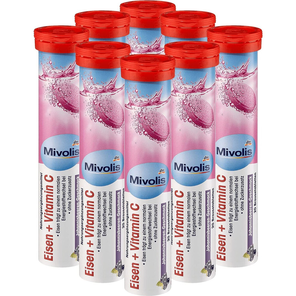 Mivolis Iron + Vitamin C effervescent Tablets - 8 Tubes x 20 pcs