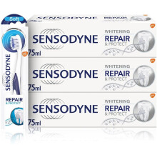Sensodyne Sensitive Repair and Protect Whitening Toothpaste (Pack of 3) and Toothbrush Regime Kit