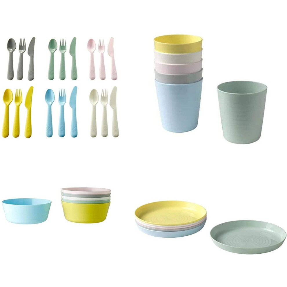 Ikea 36 Pcs Kalas Kids Plastic BPA Free Flatware, Bowl, Plate, Tumbler Set, Colorful