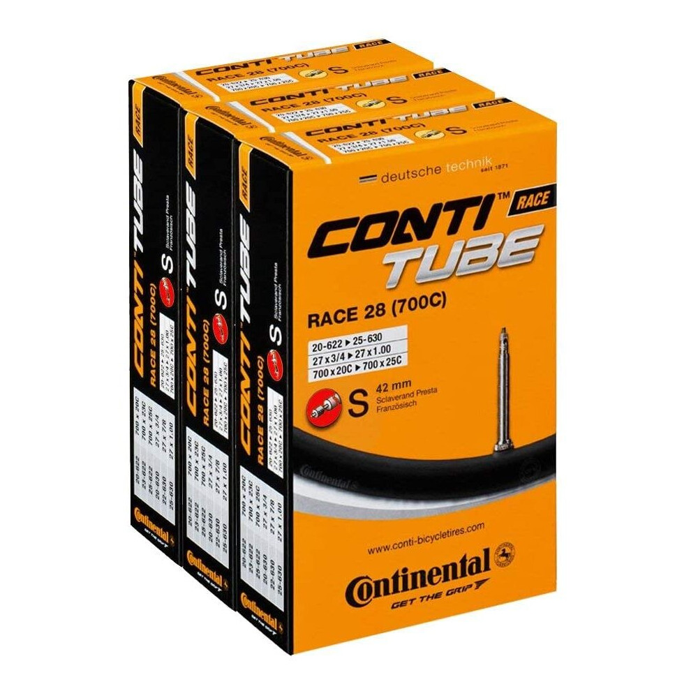 Continental Race 28 700 x 20-25c Road Bike Inner Tubes - 42mm Presta Valve (Pack of 3) - with Ano Adapters,Black / Gold