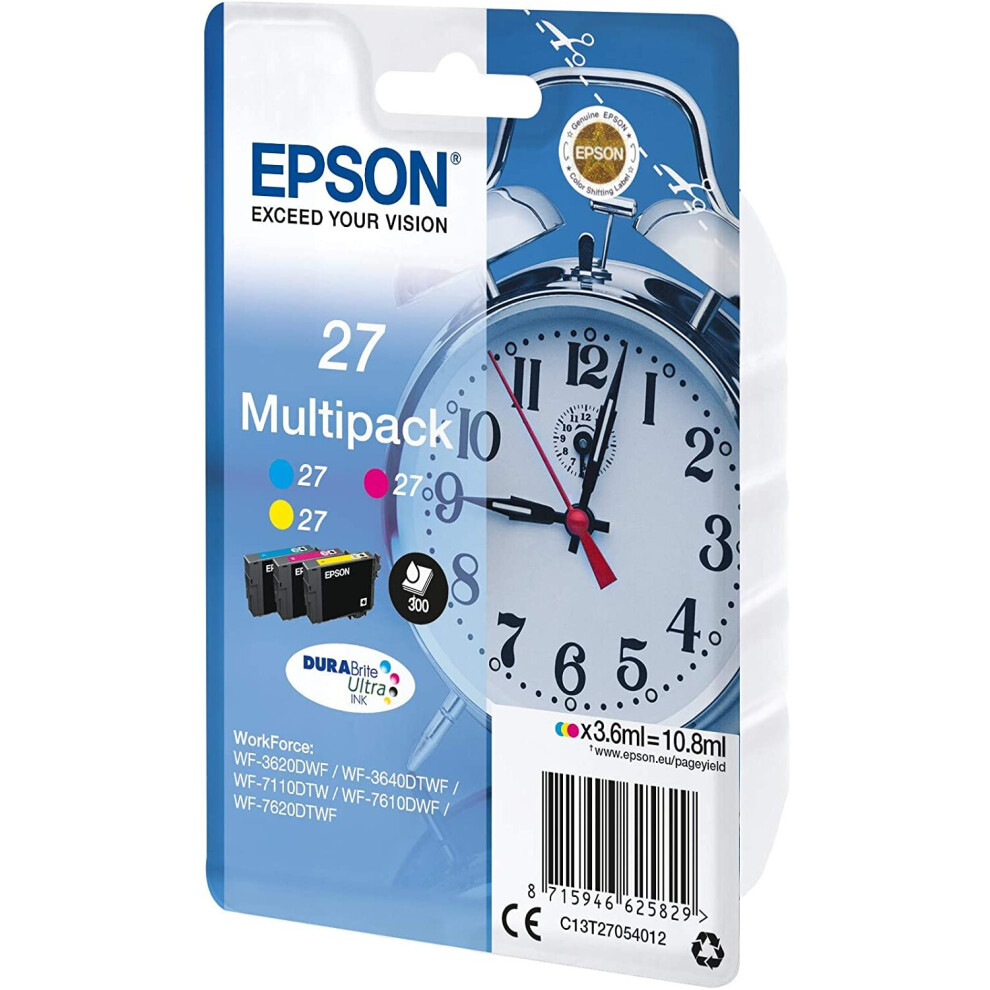 Epson 235M131 Alarm Clock No.27 Series Standard Ink Cartridge, Multi-Coloured, Pack of 3, Amazon Dash Replenishment Ready