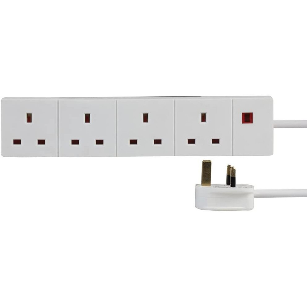 Pro Elec 3 M 4 Socket Neon On Light Extension Lead - White 5051259150591