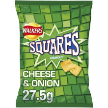 Walkers Crisps Squares Cheese and Onion Snacks Box, 27.5 g (Case of 32)