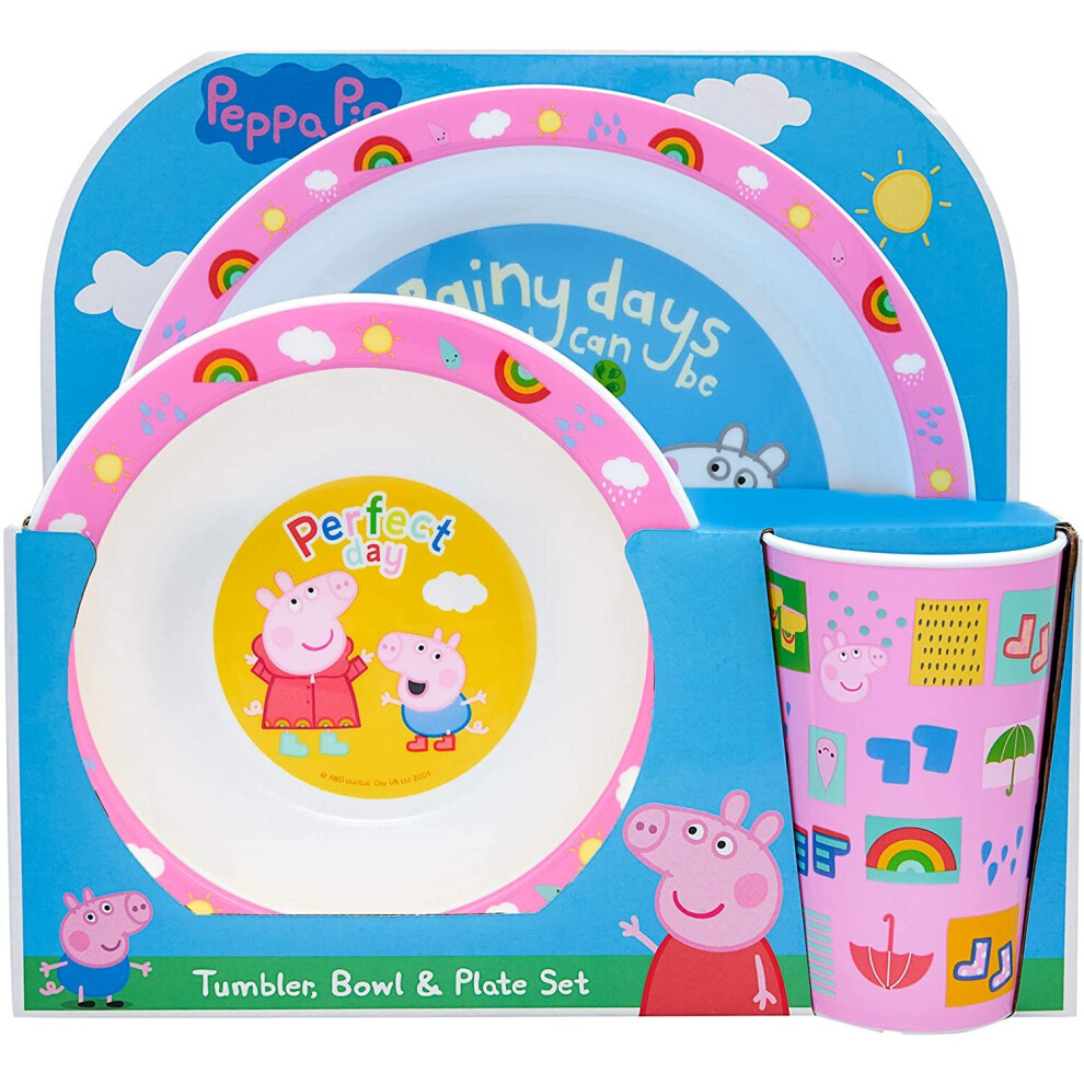 Peppa Pig Perfect Day Kids Tableware 3 Piece Reusable PP Plate, Bowl & Cup Children â Peppa, George Tumbler & Dinnerware Set for Mealtimes â for