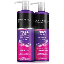 Frizz Ease Brazilian Sleek Frizz Immunity Shampoo & Conditioner Set 2 x 500ml For Frizzy Medium to Coarse Hair with Keratin Drops for Long Lasting