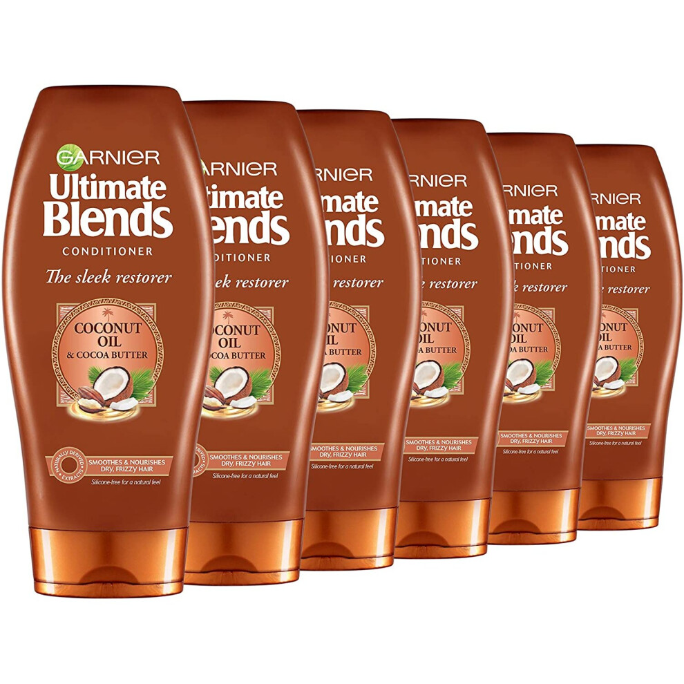 Garnier Ultimate Blends Conditioner | Sleek Restorer With Coconut Oil & Cocoa Butter Smoothing for Sleek, Smooth, Frizz-Free Hair | 360 ml | Pack of 6