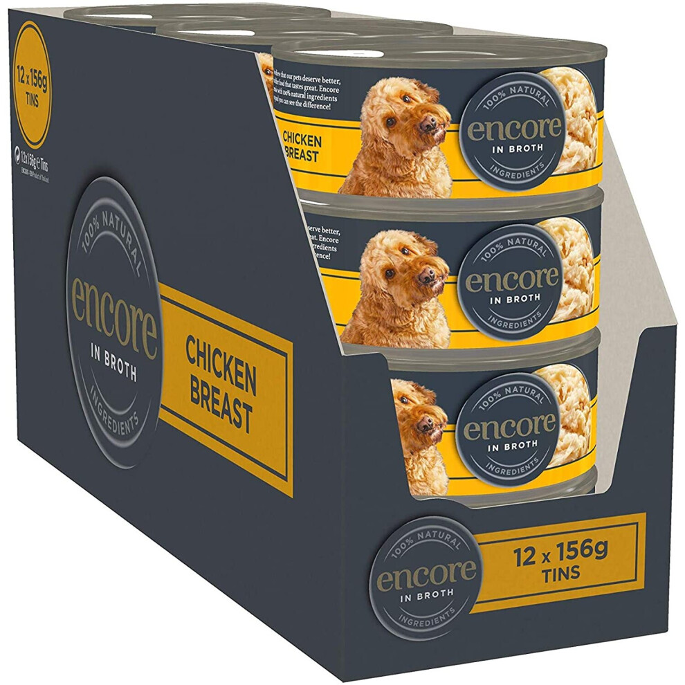 Encore 100% Natural Dog Food Tin 1x(12x156g) Chicken Breast with Rice, Pack of 12