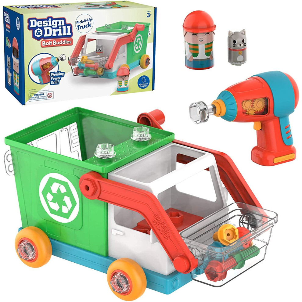 Learning Resources EI-4185 Design & Drill Bolt Buddies Pick, Recycling Truck, Fine Motor Skills Construction Toy