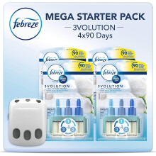 Febreze Ambi Pur 3Volution Air Freshener Plug-In Diffuser Refill Starter Kit, Odour Eliminator, Cotton Fresh, 80 ml, (20 x 4)